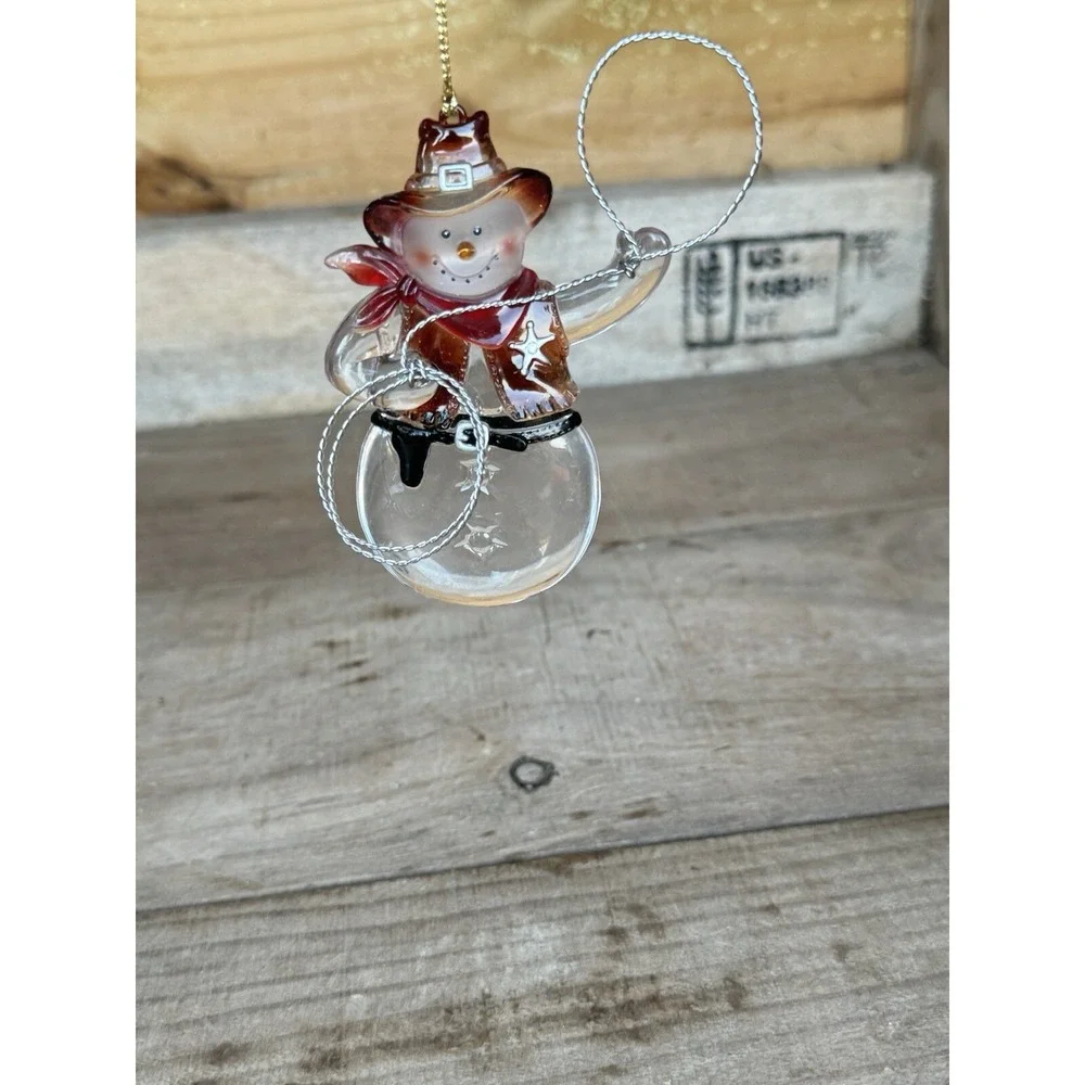 Gerson Cowboy Sheriff Snowman Christmas Ornament Acrylic Holding Metal Lasso‎